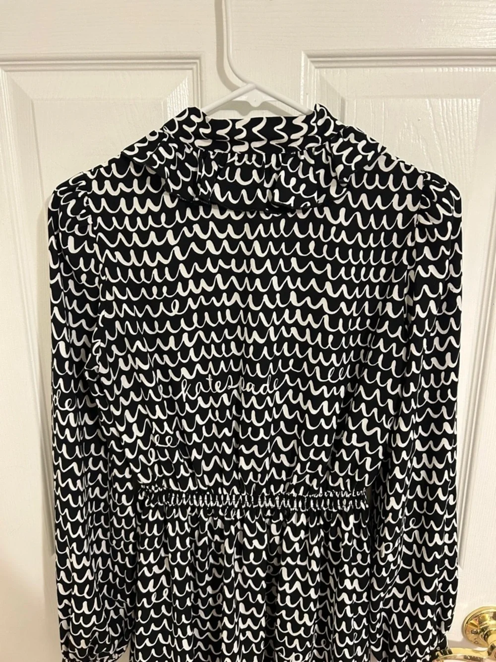 Kate Spade Pop Scallop Crepe Dress Black and White Pattern New Size XS Ruffle